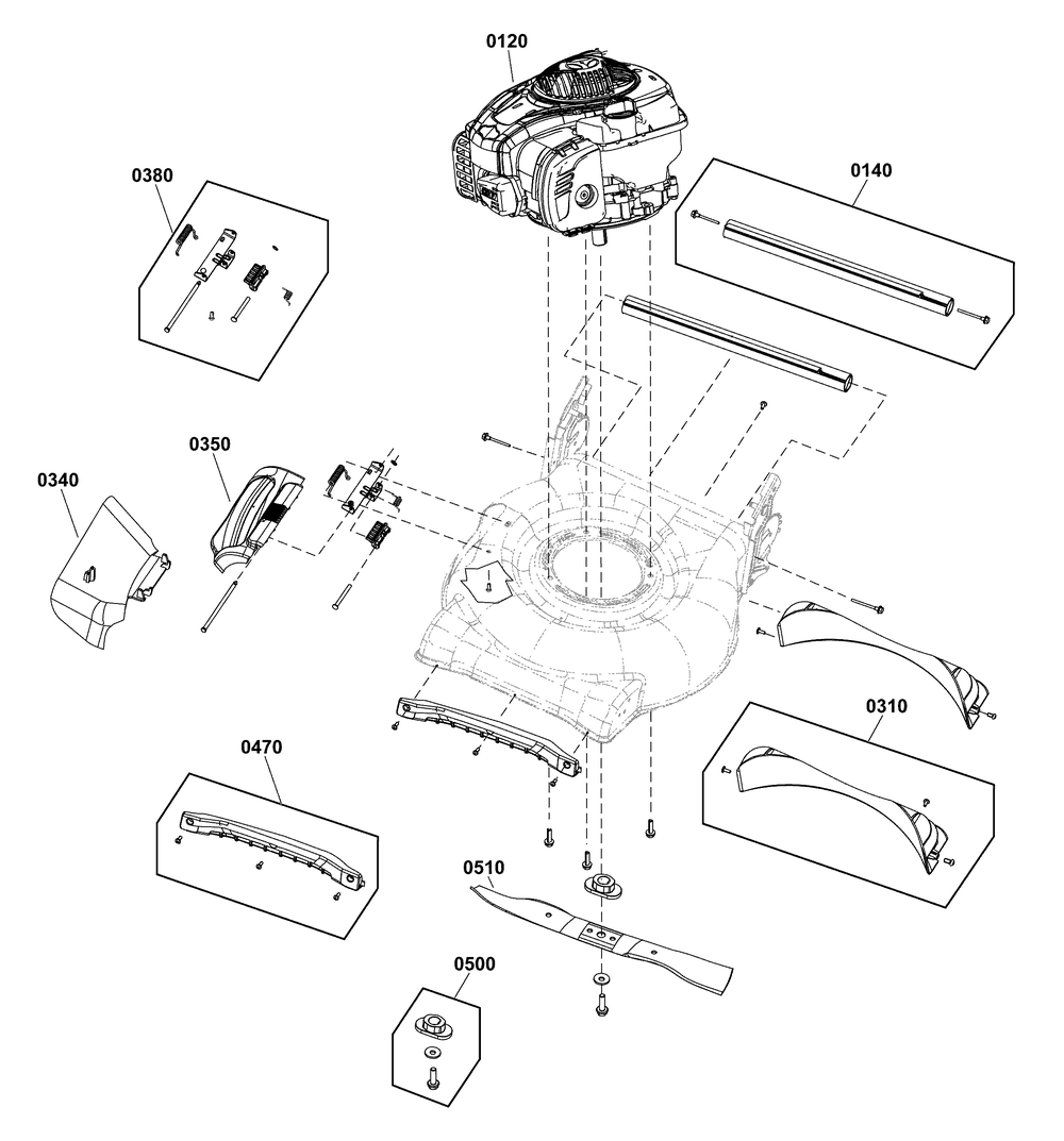Deck And Engine Group Diagram and Parts List for 2691761-01-500E  Briggs and Stratton Lawn Mower